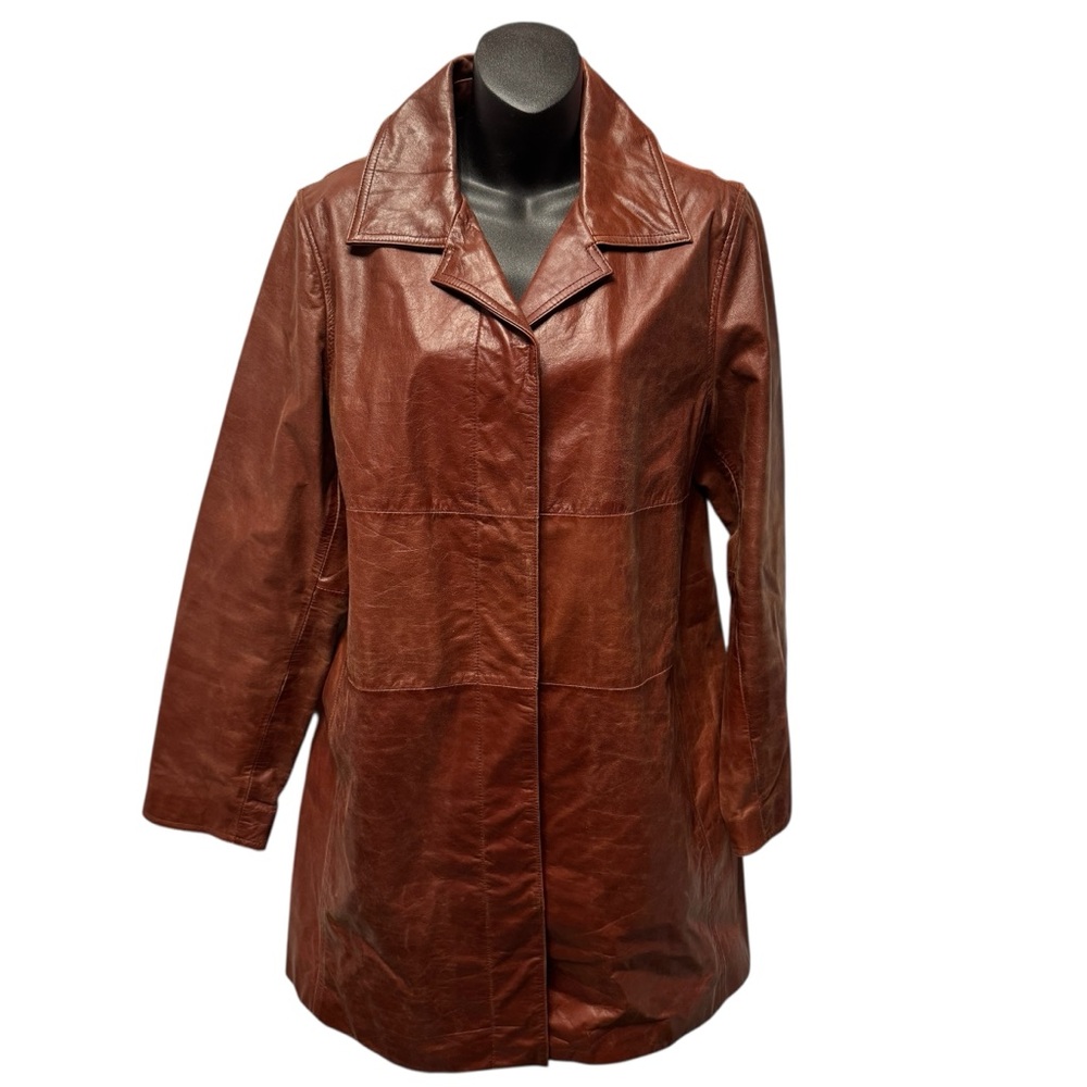Express vintage brown longline leather jacket, perfectly broken in